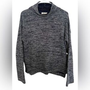 Madewell Mock Neck Marled Side Slit Dark Blue and White Sweater, Size S